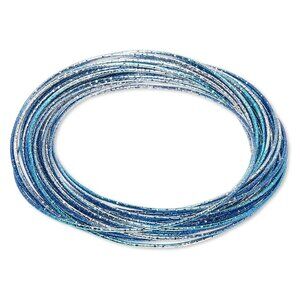 Multi Strand Metallic Ombre Blues Textured Steel Interlocking Bangle Bracelet